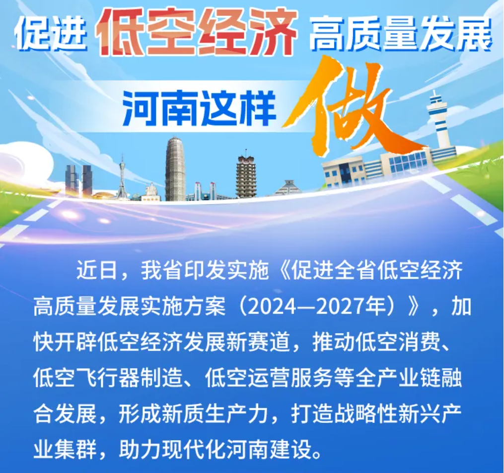 河南省印发实施《促进全省低空经济高质量发展实施方案（2024—2027年）》 推动低空经济全产业链融合发展